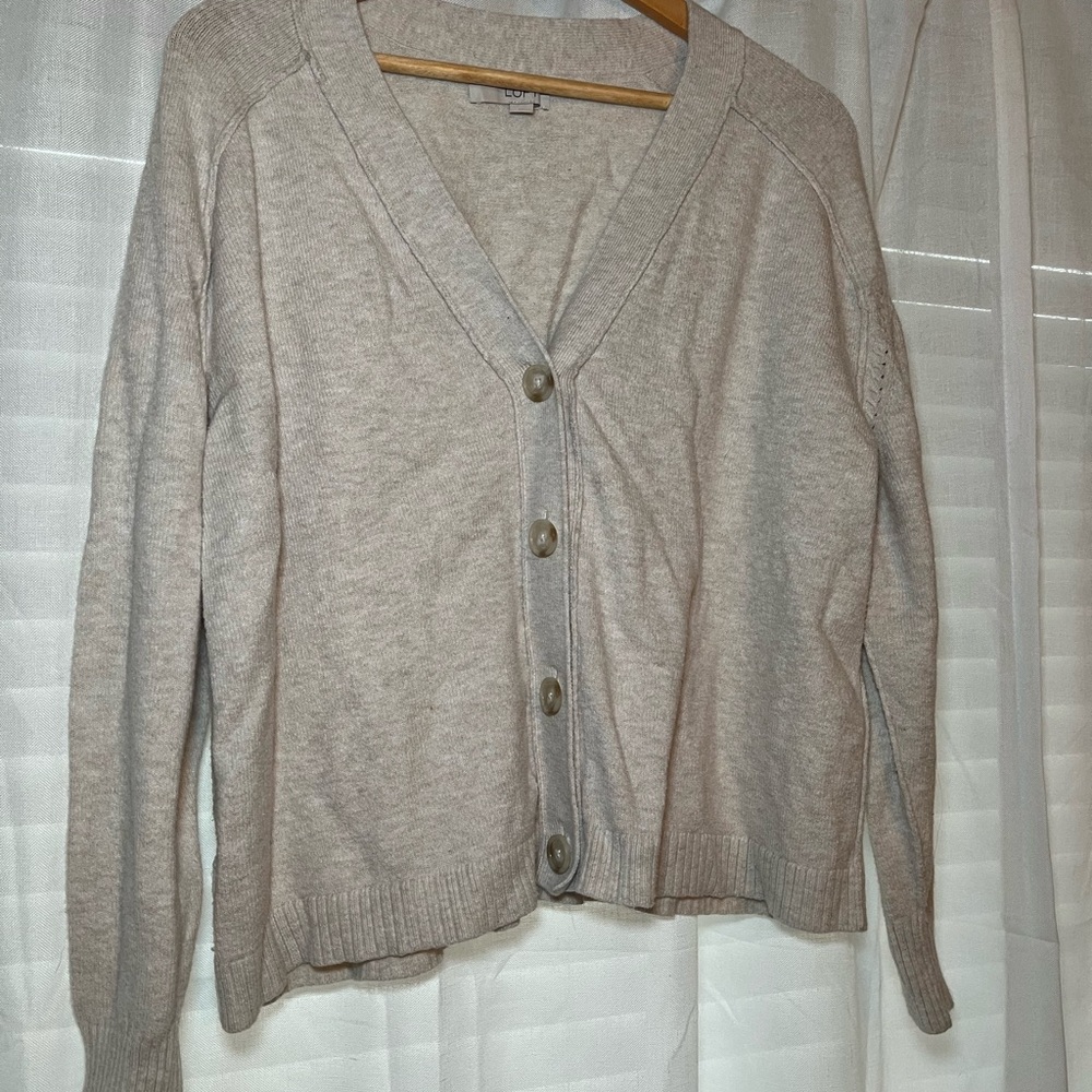 LOFT heathered tan Button-Up Cardigan
